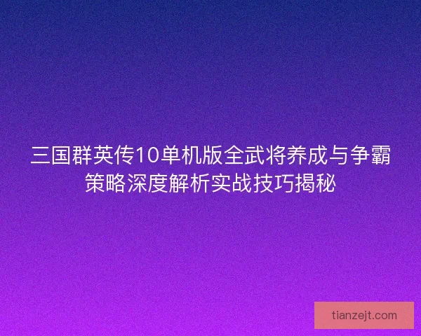 三国群英传10单机版全武将养成与争霸策略深度解析实战技巧揭秘